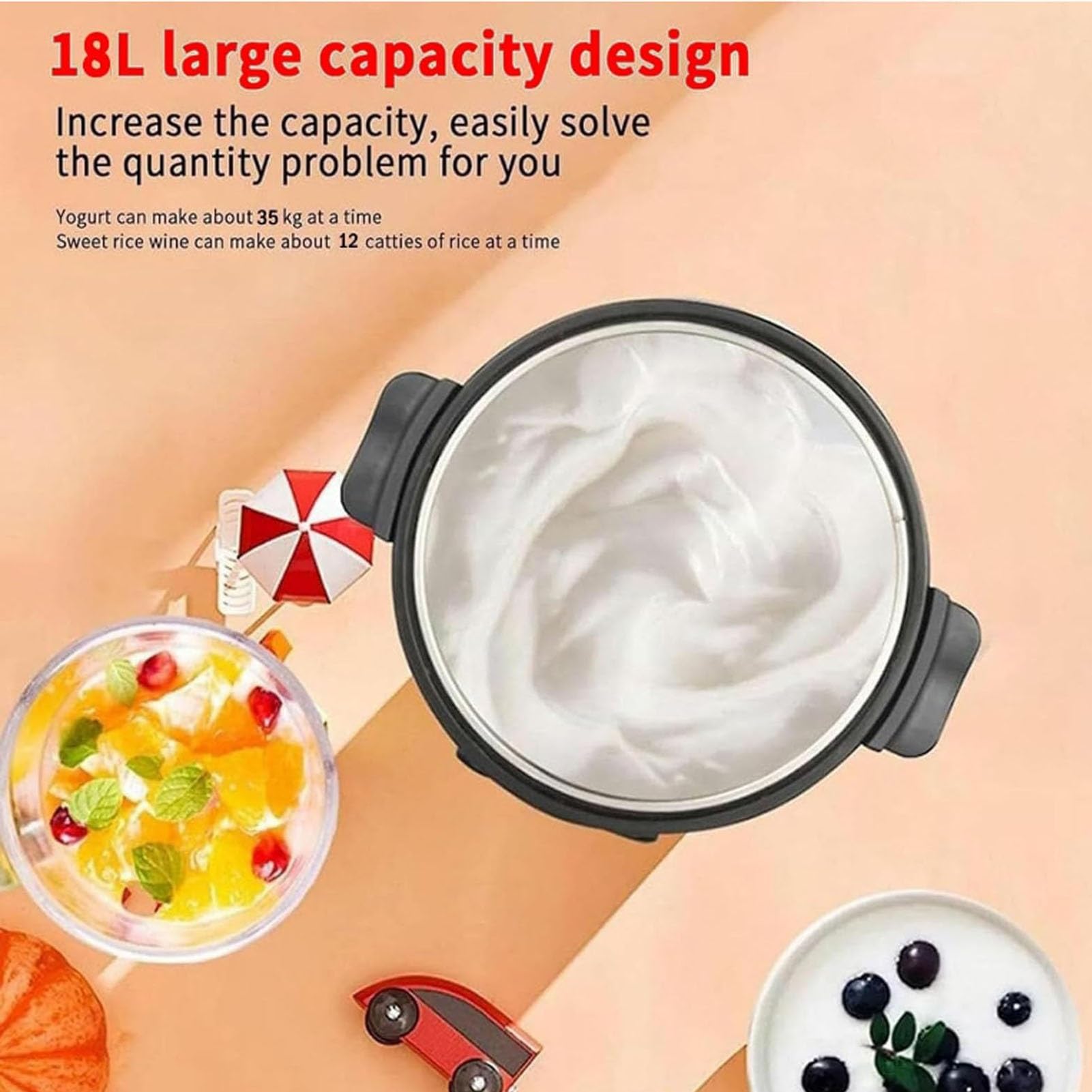 Fermentatore For Yogurt 12L/18L,Protezione In Caso Interruzione Corrente