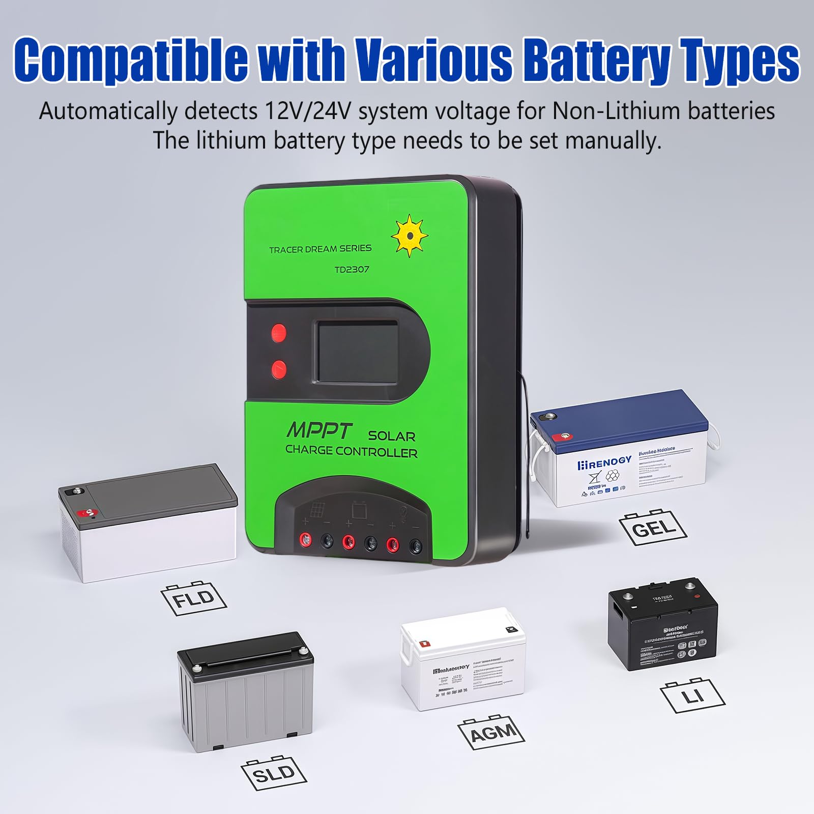 Regolatore di carica solare MPPT 12V/24V (WiFi) con display LCD, supporta controllo APP, regolatore di carica MPPT per batterie AGM/Gel al piombo-acido, Li-Ioni/LFP al litio (30A)