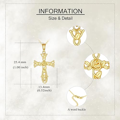 Miniatura 5 de ELFRONT 14K Solid Gold CrossHecate Necklace for Women Delicate Gold Tree of Life Cross Pendant Necklace Religious Jewelry Gifts for Girl Wife Mom