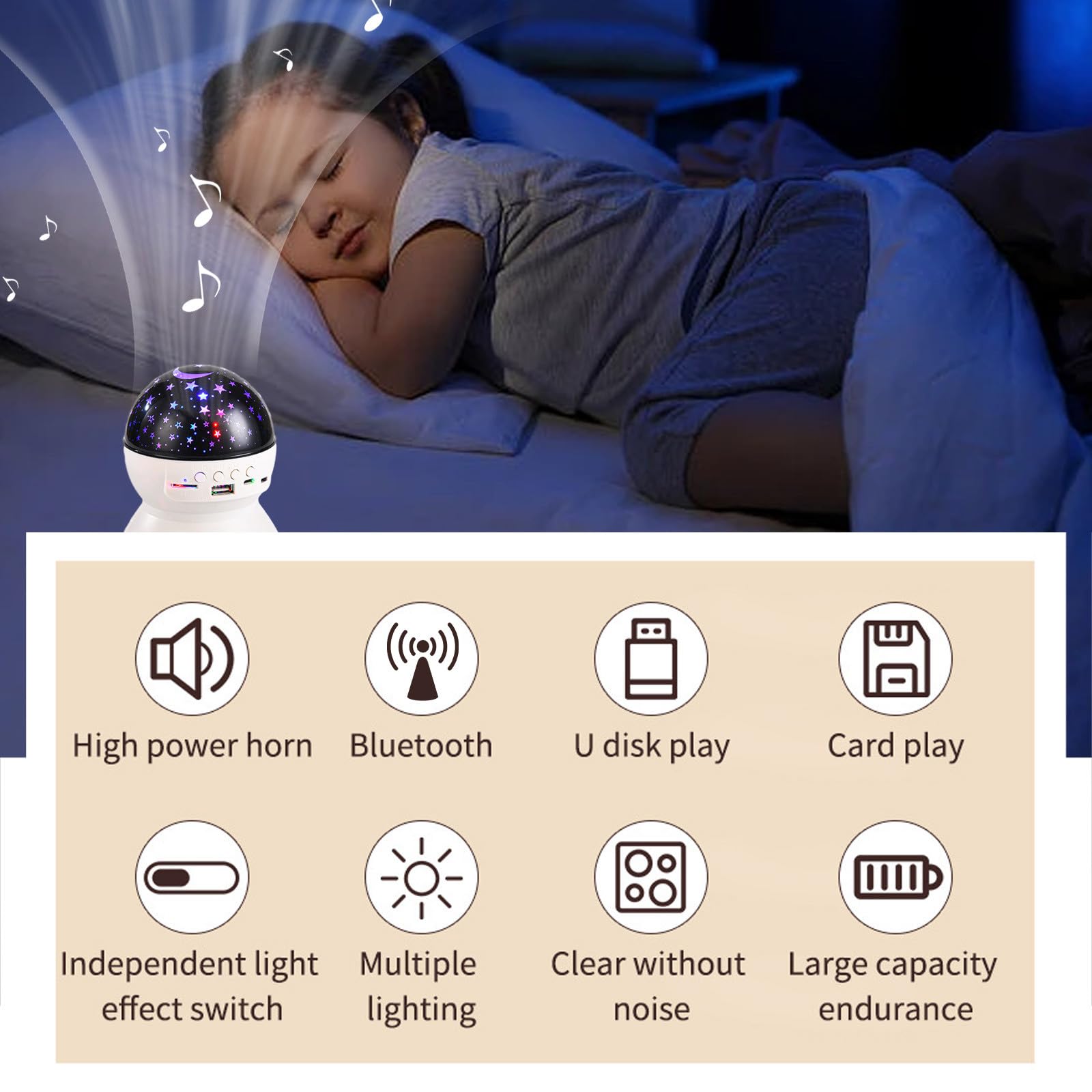 Głośnik Bluetooth, lampka nieba z projekcją LED z obracającą się gwiazdą, przenośne muzyczne światło otoczenia z USB, kartą TF, obsługą dysku U - idealna lampka nocna do sypialni dla rodziny, wystrój