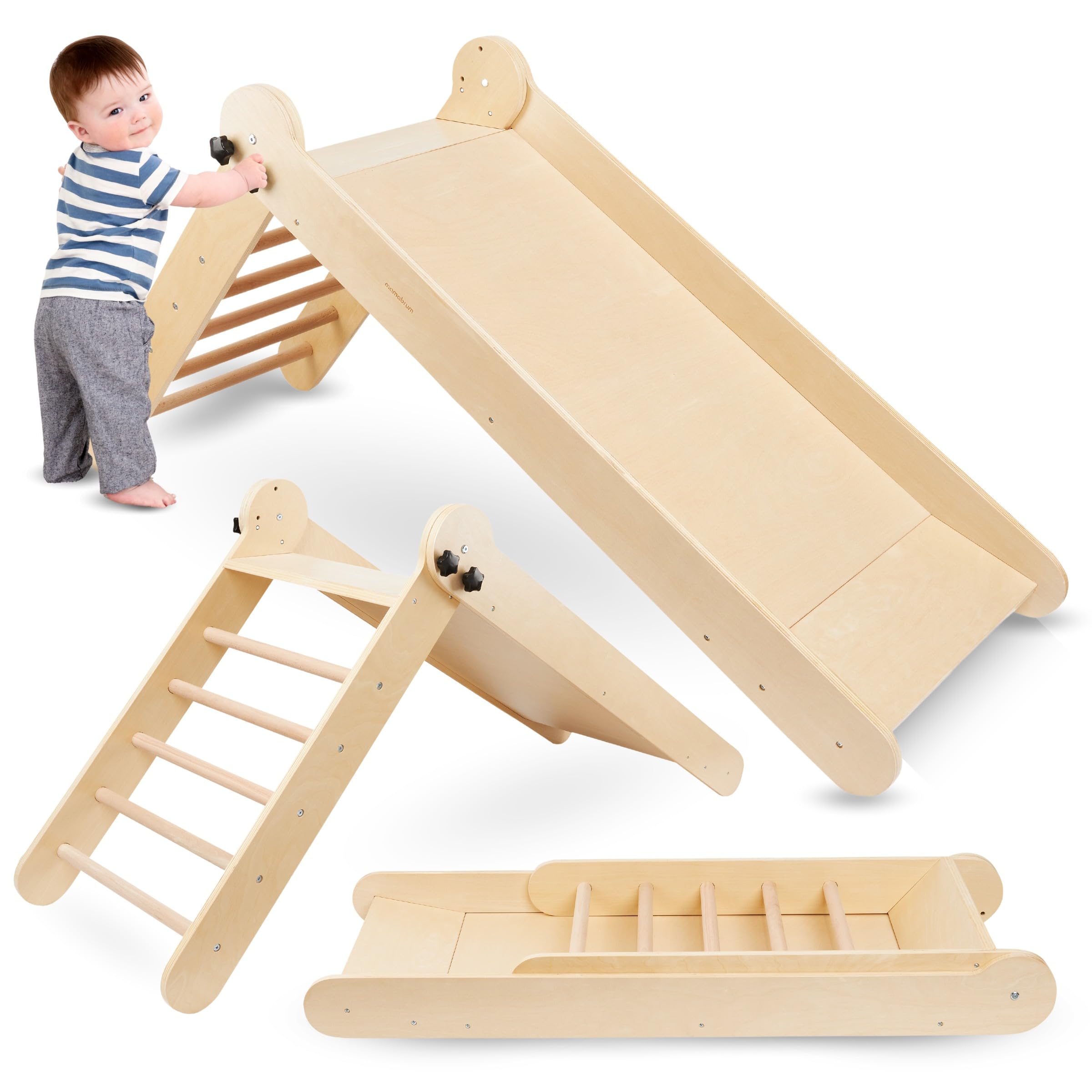 Mamabrum MAM202 Slide – Children's Slide from 3 Years, Folding Wooden Slide with Safe Indoor Ladder, Quality Beech Wood Slide for Active Fun