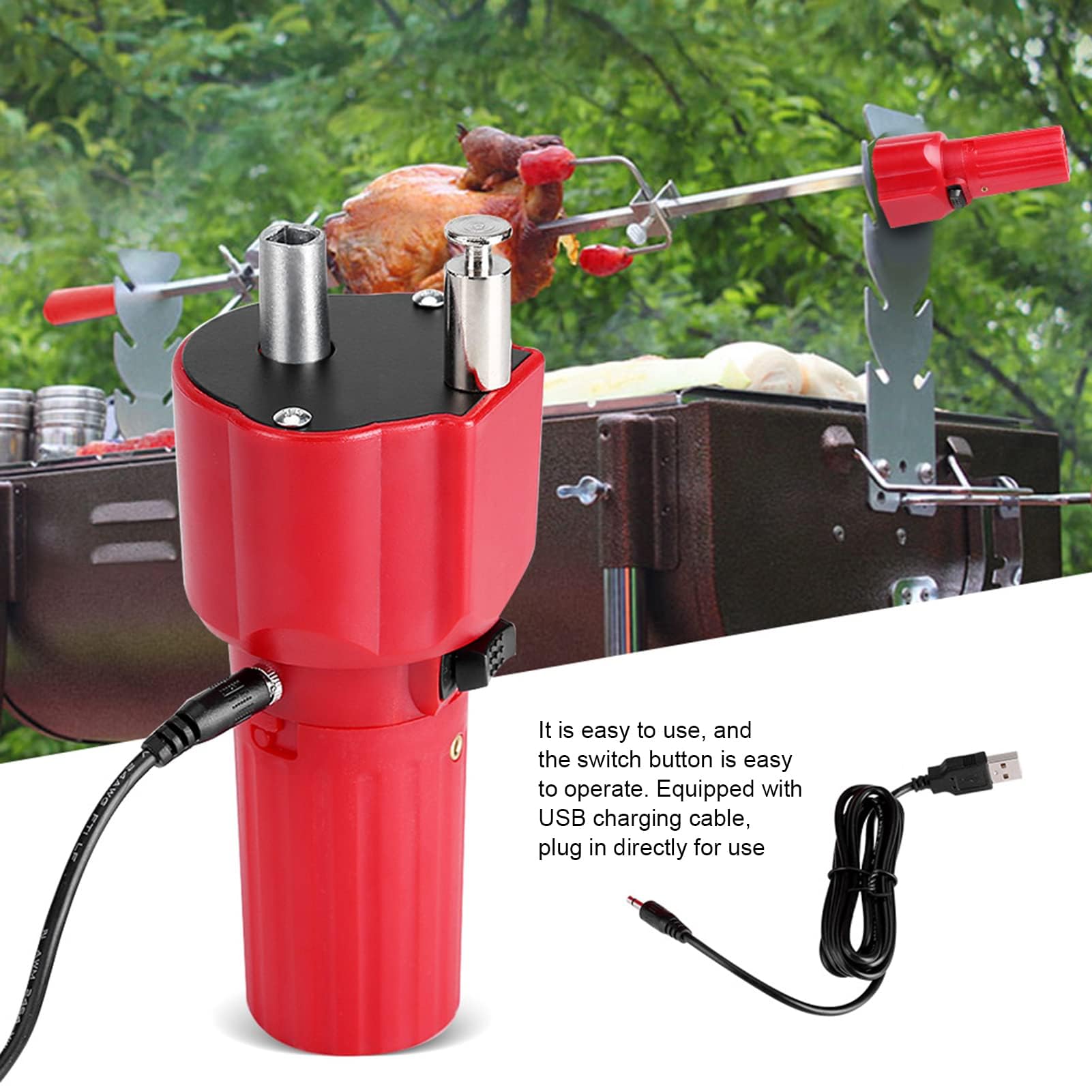 Rôtissoire Électrique avec Moteur Puissant Barbecue Rotatif Résistant à la Rouille Contrôle de Température pour Maison et Restaurant USB Rechargeable Accessoire de Cuisine Idéal