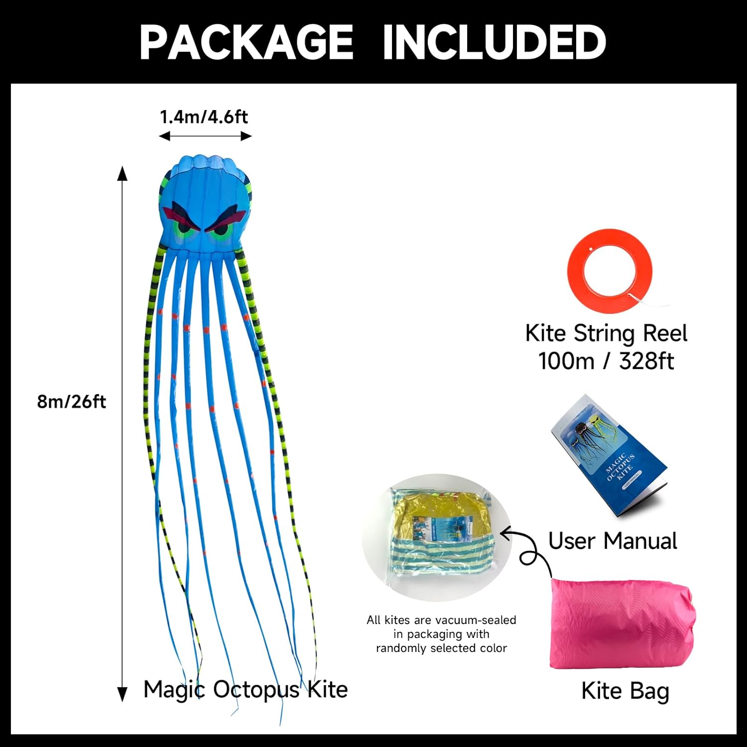 Kites for Adults Giant Octopus Kite 26ft for Outdoor Fun Large 3D Kite with Reel for Beach, Park, and Family Gatherings - Durable Design Easy to Fly