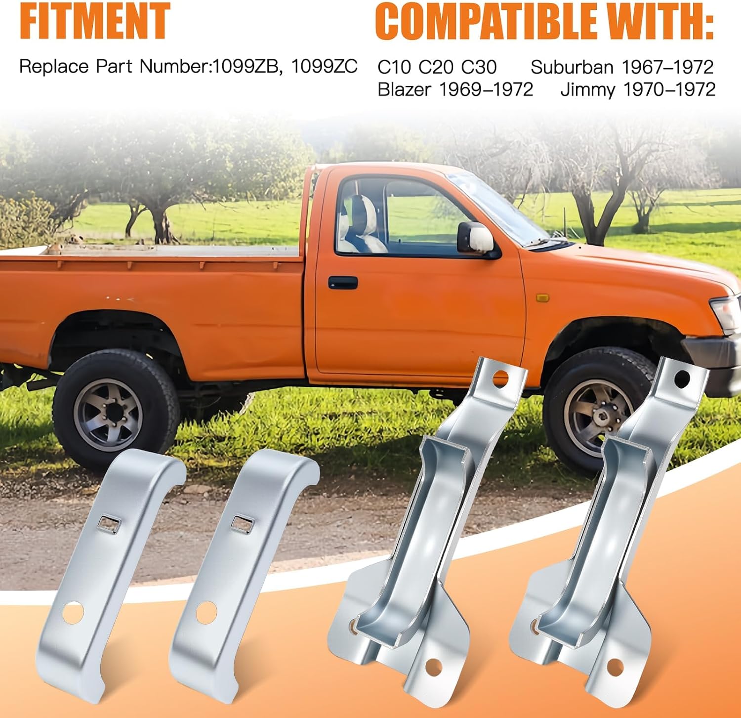 1099ZB 1099ZC Heavy Duty 4-Core Radiator Bracket Kit – Upper & Lower Radiator Support with Rubber Cushions – Compatible with Chevy C10 C20 C30 GMC Jimmy Suburban 1967-1972 – Stainless Steel