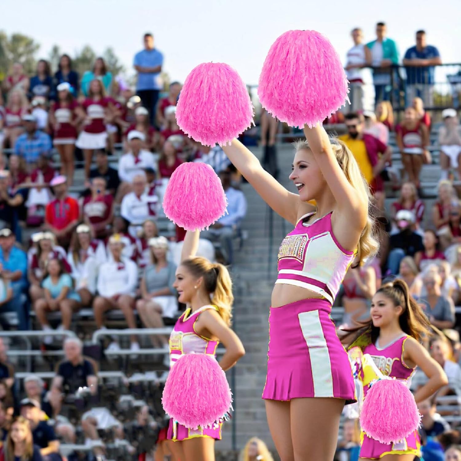 ZYBenda ポンポンチアリーディングと大きなチアリーダーヘアボウ 6個パック 子供 大人 女の子 ティーン チーム スピリッツ