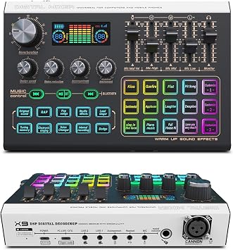XTUGA X9 Audio Interface Mixer with 4 Voice Changer Rechargable Podcast RGB, XLR Microphone Interface, 16 Sound Effects, EQ Control, 48V Phantom Power