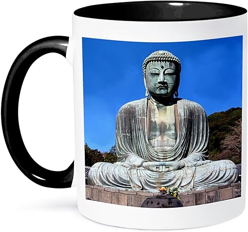 3dRose mug_4311_4 Buddha - Taza negra de dos tonos, 11 onzas, multicolor