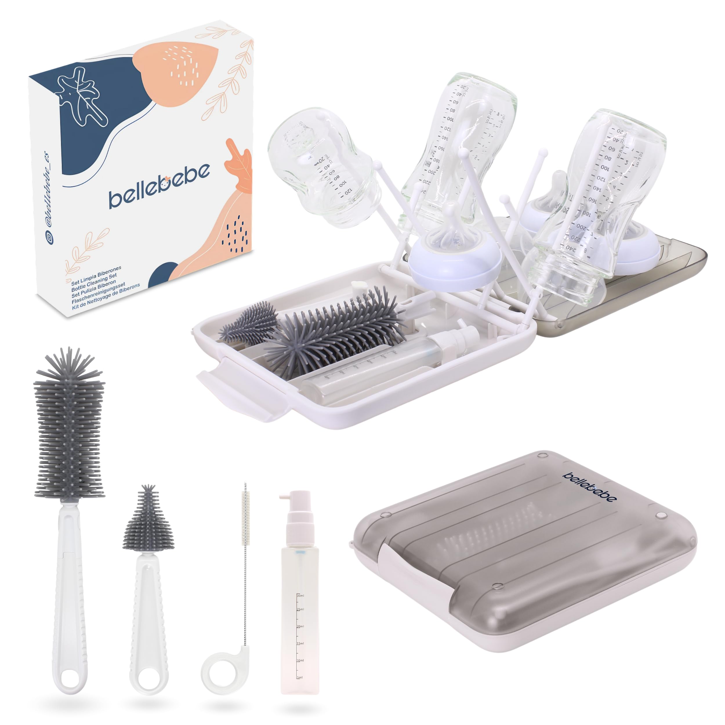 Scolabiberon Con Spazzola Rotante 360°, Grigia Per Asciugatura E Pulizia - Kiuiom - Foto 3