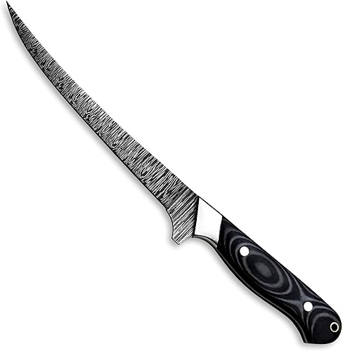 Miniatura 4 de Hercules Knives Cuchillo de filete de acero de Damasco forjado a mano personalizado Cuchillo de pesca G-10 Micarta Handlle Funda de cuero Hoja fija