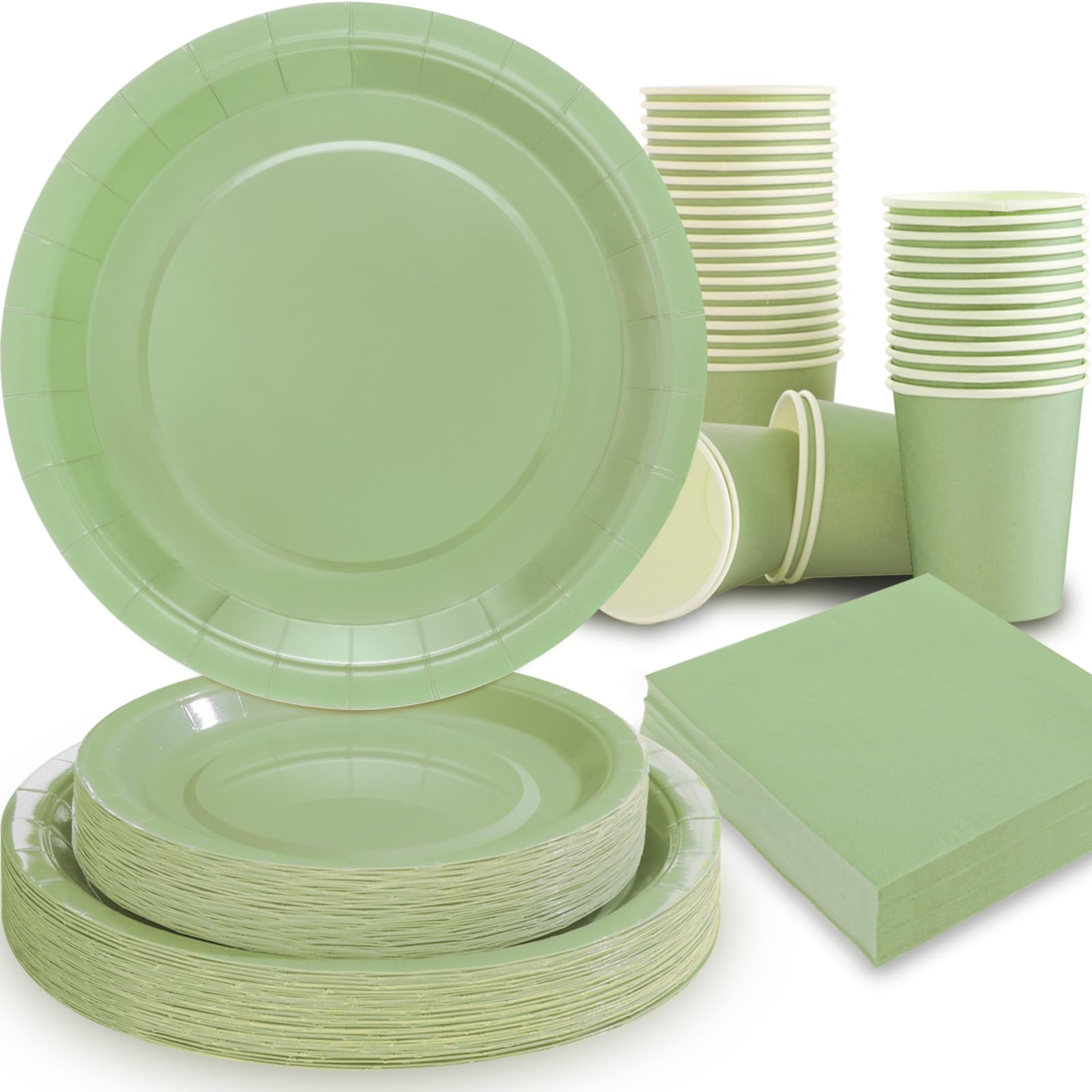 200 Pcs Sage Green Plates and Napkins Party Supplies, Green Paper Plates, Baby Shower Plates, Bridal Shower Plates, Sage Green Party Decorations, Sage Green Birthday Decorations,Serves 50
