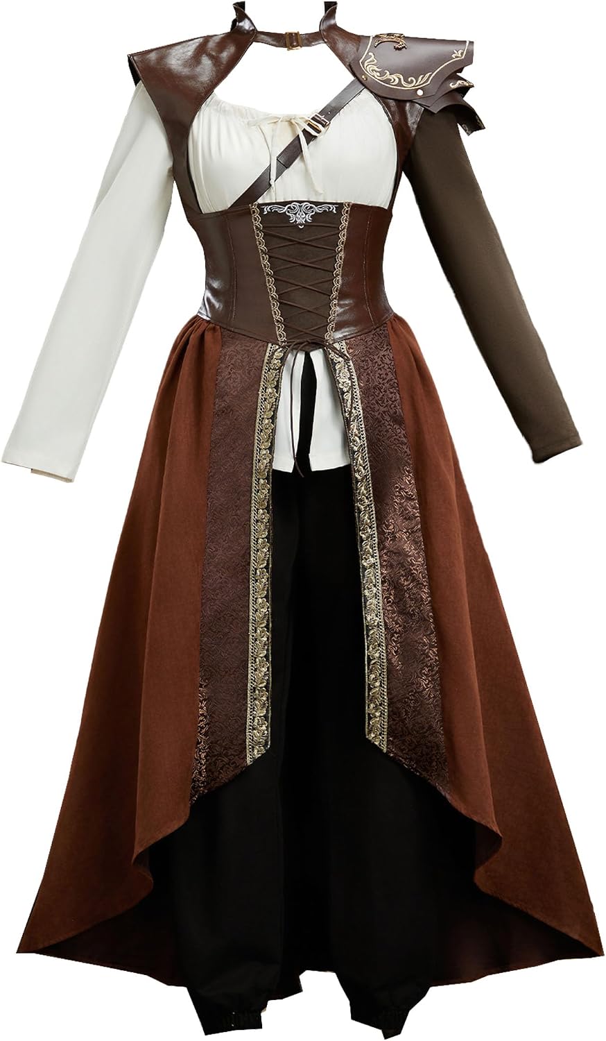 miccostumes Women's Costume Witcher Cosplay Brown Corset Dress Off-white Shirt with Shoulder Armor and Belt