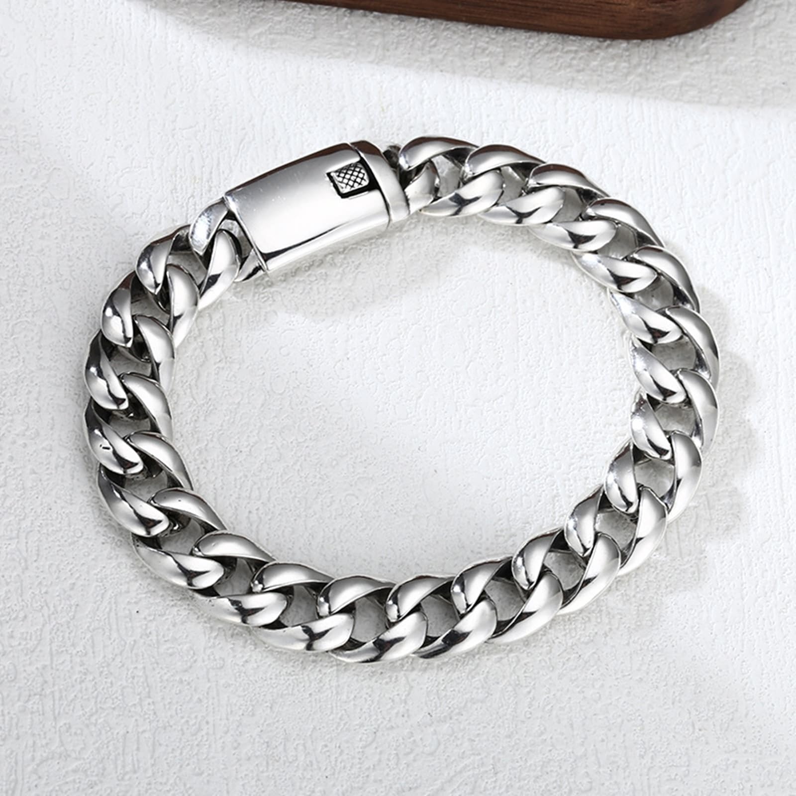 Pulsera de cadena cubana pulida de plata 925 auténtica para hombre