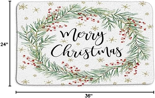 Miniatura 2 de Tapete de baño de Navidad con diseño de corona de Navidad, pino, bayas y copos de nieve, feliz año nuevo, invierno, vacaciones, tapete de baño