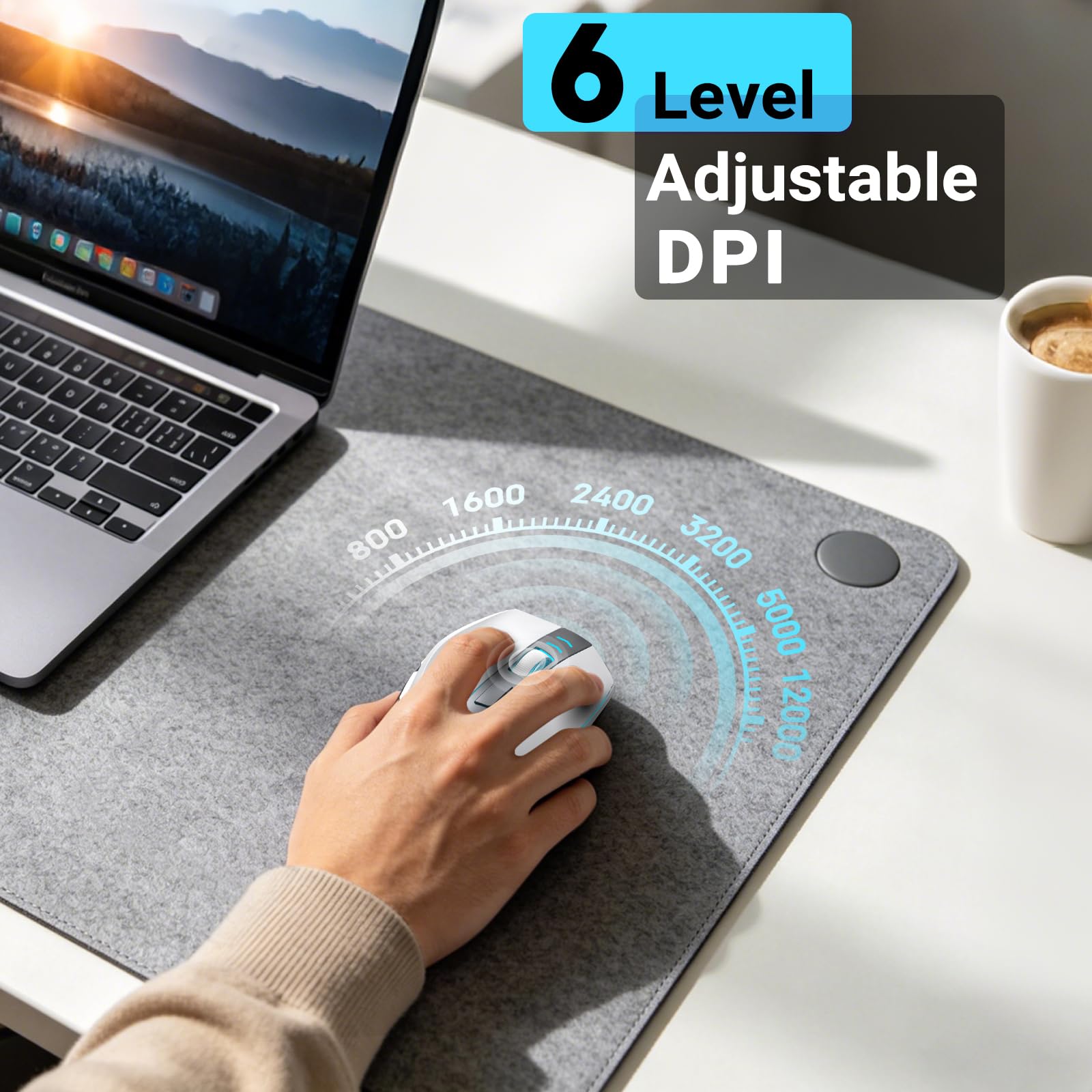GAMCATZ Mouse da gioco wireless bianco per Mac e iPad, Bluetooth/2.4G/USB-C, mouse da gioco cablato con retroilluminazione a 12500 DPI, mouse ergonomico ricaricabile per computer portatile, PC e