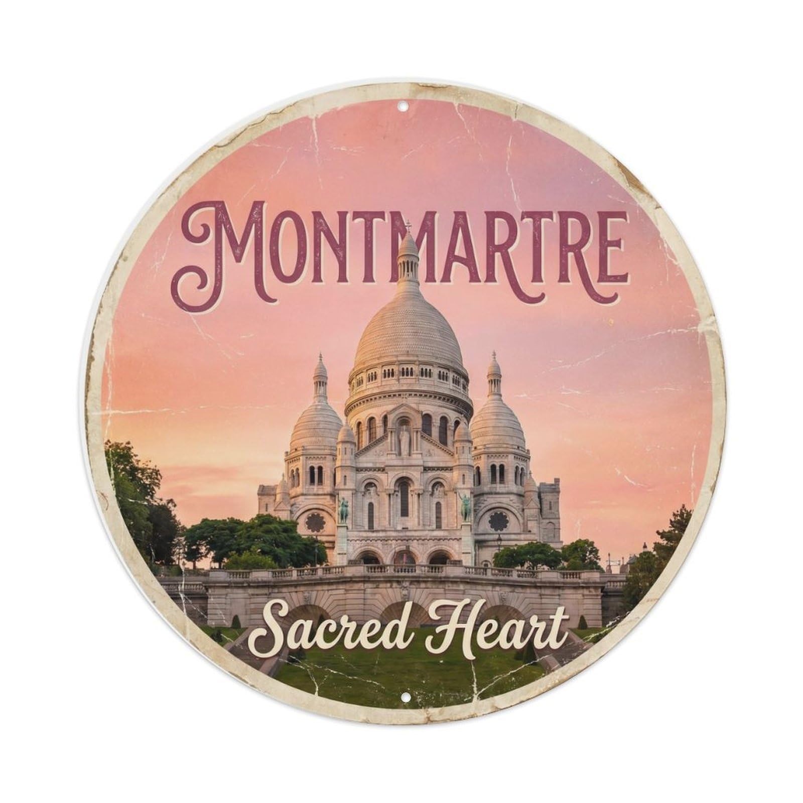 Fqnyr Style Vintage Travel Sacre Coeur Montmartre Parisian Metal Tin Sign