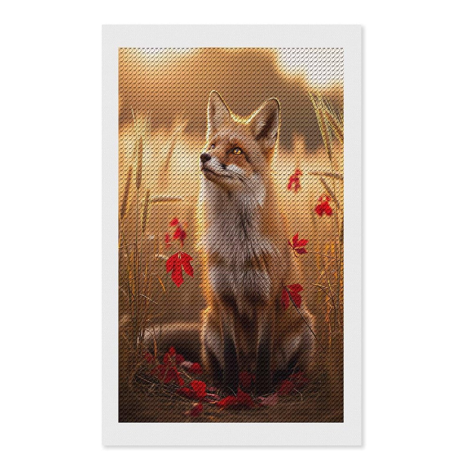 Junmoney Fox in A Wheat Field Diamond Art Canvas 12"x20", Decorate Your Room, Mindful Craft Activity, Cosy Home Accent, Thoughtful Handmade Gift