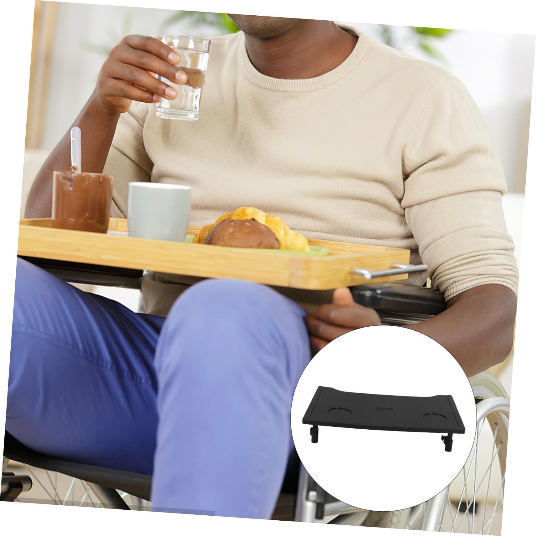 VALICLUD Mesa Portátil Negra para Silla de Ruedas y Scooter de Movilidad con Bandeja Extraíble de Abs, Gran Capacidad de Almacenamiento y Diseño Ligero para Uso en Interiores y Comedor