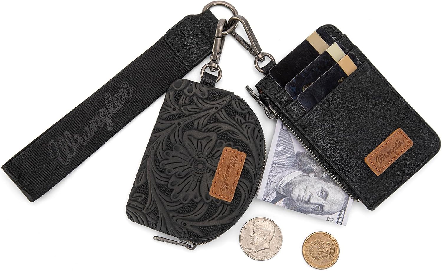 Montana WestxWrangler KeyChain Wristlet Wallets for Women Western Dual Pouch Wristlet Embroidered Boot Scroll Card Holder Wallet With Zipper - Image 4