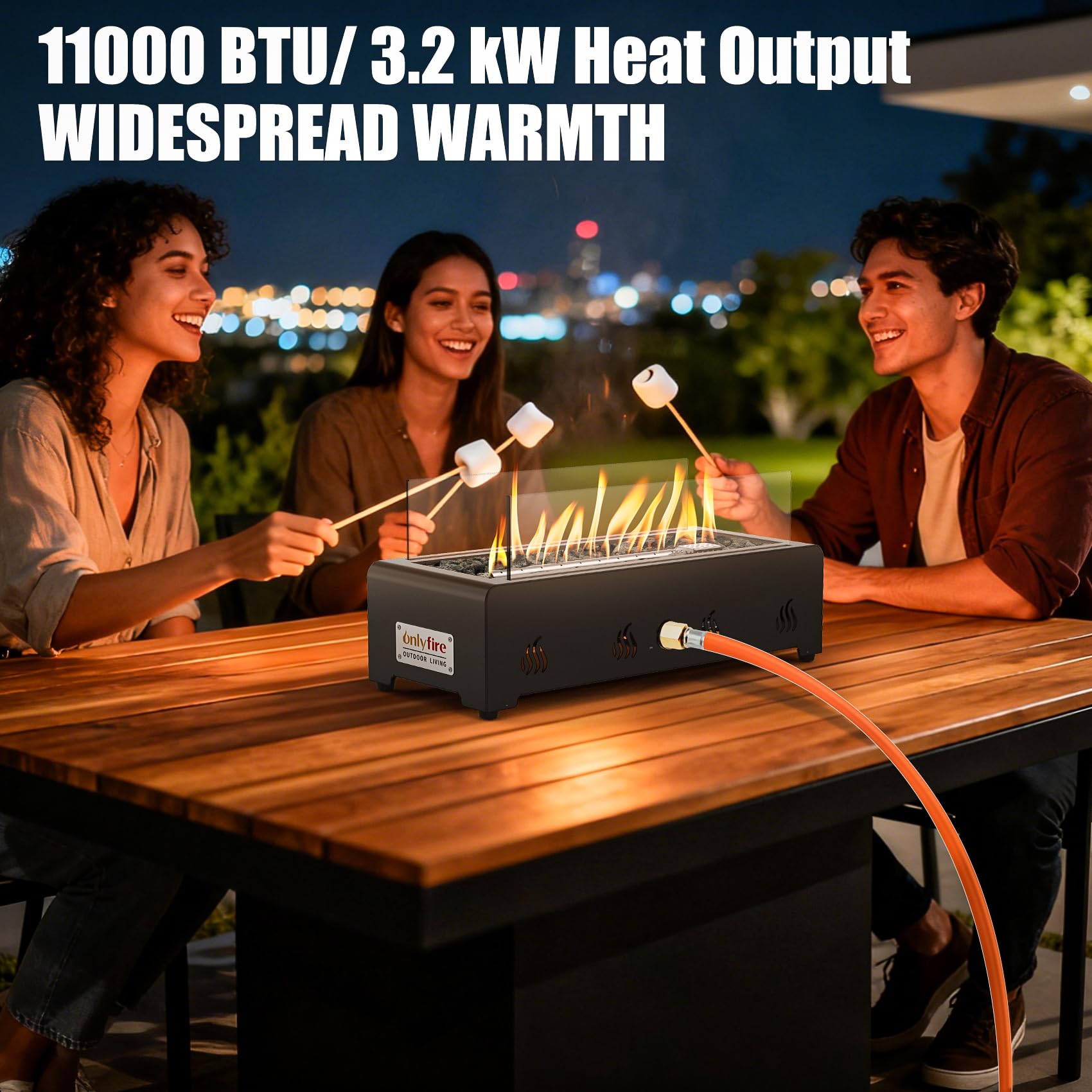Onlyfire Foyer à gaz de table de 45,7 cm, chauffage de terrasse portable avec pierres de lave et pare-vent en verre pour terrasse, jardin, restaurant en plein air