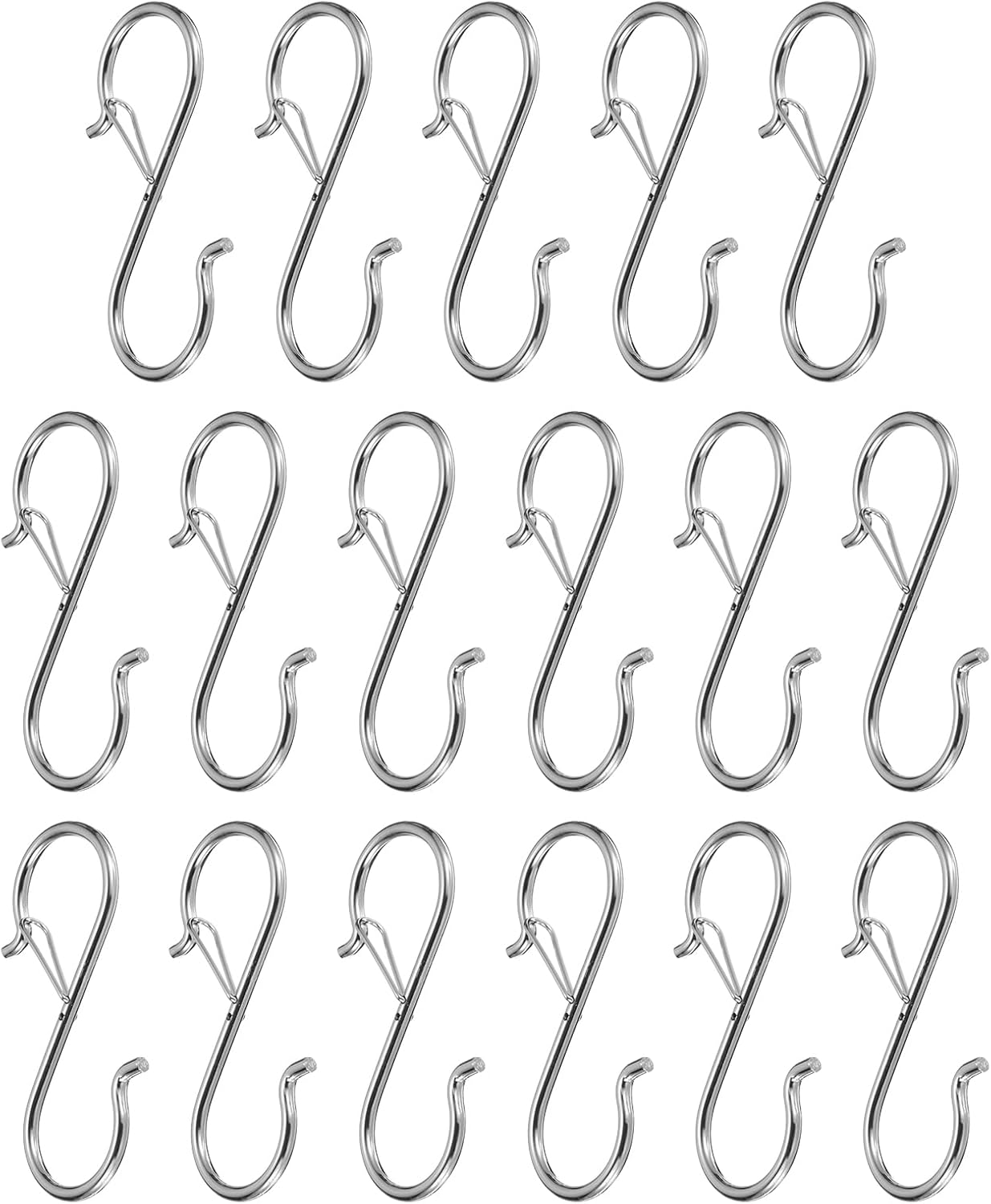 HARFINGTON 17pcs S Hooks 3.5 Inch S-Shaped Metal Hook Hanger with Safety Buckle for Hanging Plants Clothes Pots and Pans Kitchen Utensil Bags, Silver