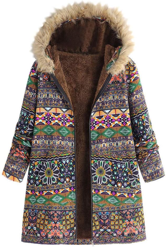 TOPKEAL Coat Women Winter Vintage Floral Print Hooded Pockets Vintage Oversize Jacket Ladies Long Sleeve Warm Overcoat Fashion Hoodie Outwear Red Green