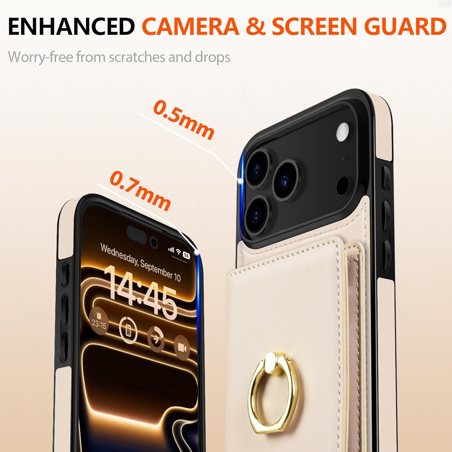 LOHASIC for iPhone 17 Pro Case Wallet with Card Holder, 360° Rotation Ring, RFID Blocking, 5 Card Slots, PU Leather 6.3" Cover for Apple 17 Pro Men Women, Beige - Image 7