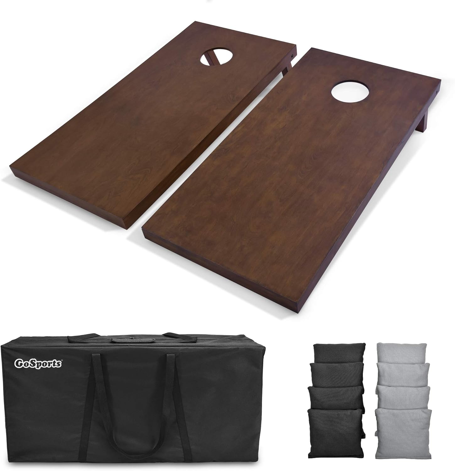 GoSports 4'x2' Regulation Size Wooden Cornhole Boards Set with Dark Brown Varnish - Includes Carrying Case and Bean Bags (Choose Your Colors) Over 100 Color Combinations
