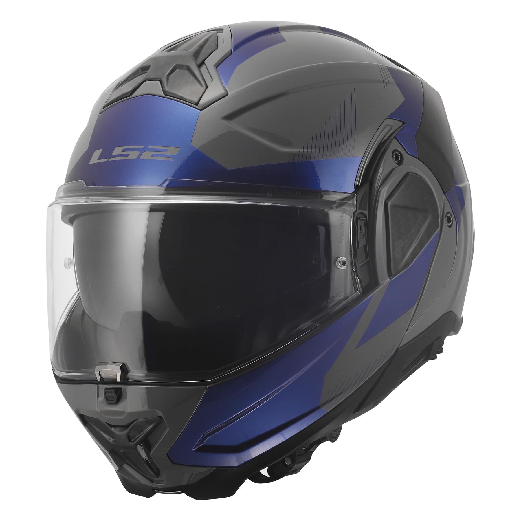 LS2 Helmets Advant II Modular Motorcycle Helmet W/ SunShield (Gloss Triple Nardo Gray/Blue - X-Small)