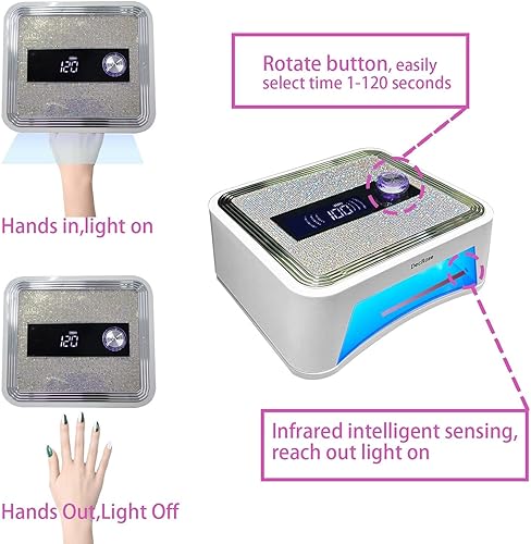 Miniatura 7 de Lámpara de uñas LED UV, inalámbrica, 120 W, recargable, luz UV para uñas de gel, luz portátil con temporizador, lámpara de curado de diamantes de