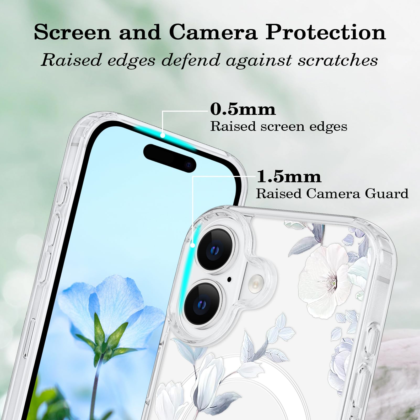 Tcaraersing For IPhone 16 Pro Flower Case Clear [Compatible With MagSafe] Floral Pattern Magnetic Shockproof [Hard PC Back Soft TPU Edge] Slim Cover For Girls Women IPhone 16 Pro 6.3 Inch