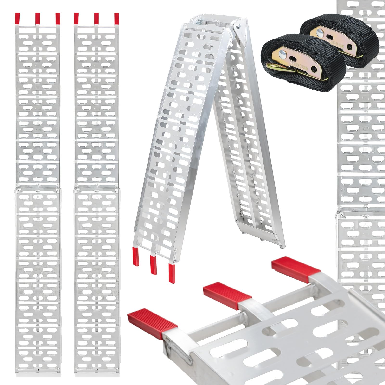 TRUTZHOLM 2 x Auffahrrampe klappbar 228 cm Traglast 680 kg Alu grau gelocht Motorradrampe