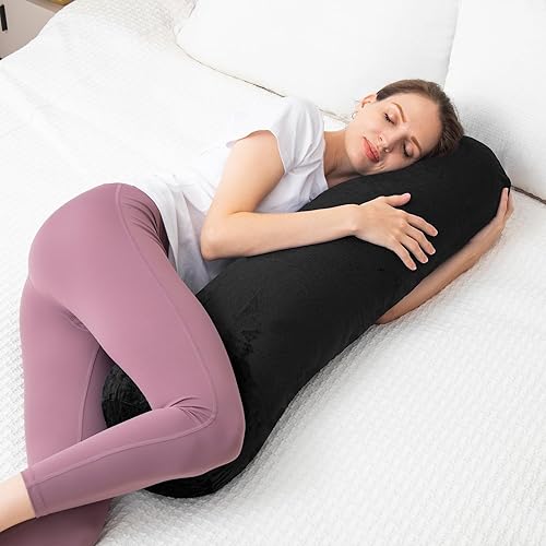 Miniatura 4 de Almohada de cojín para cama, almohada larga y redonda para adultos con funda de terciopelo extraíble, almohada cilíndrica de tubo decorativo, 47 x