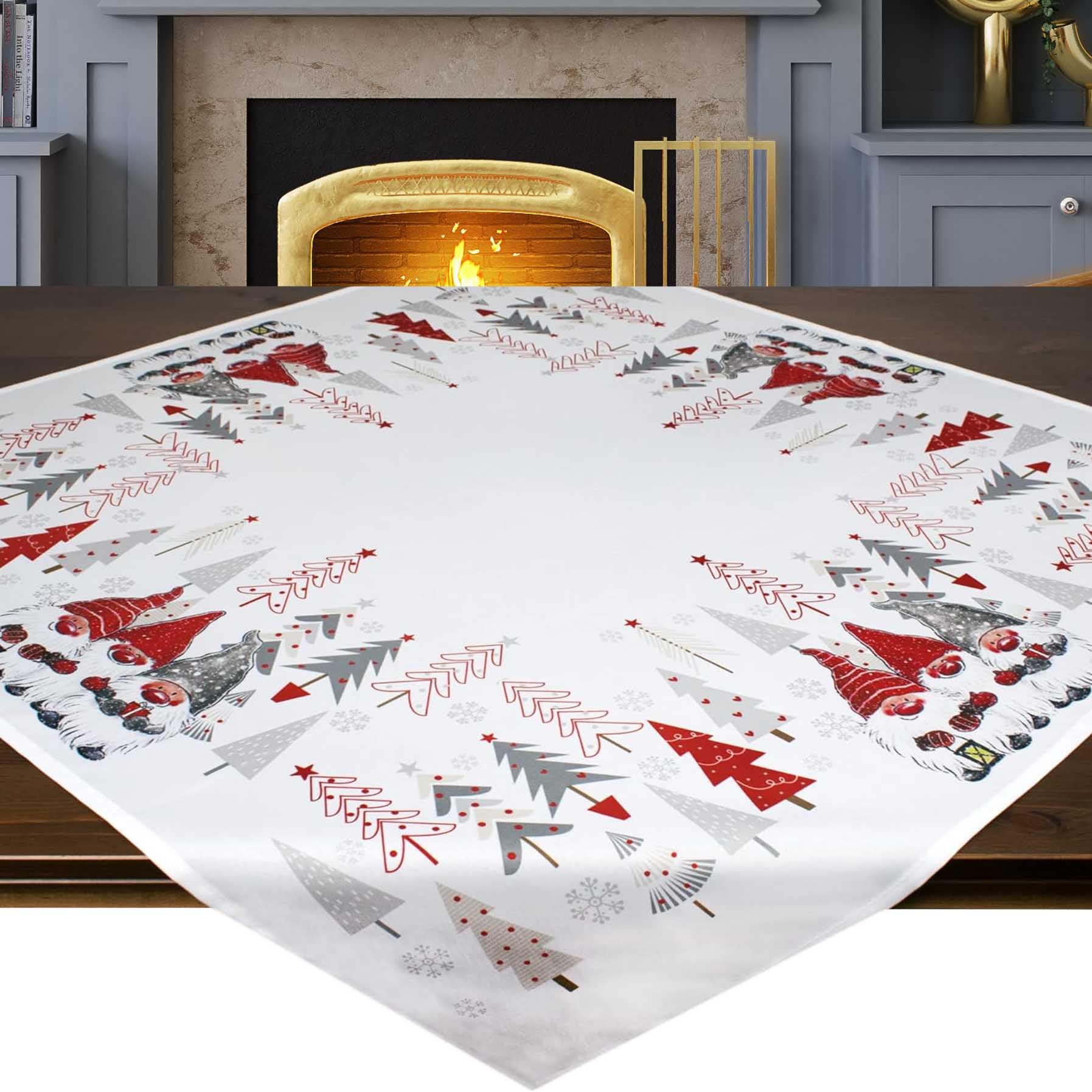 KAMACA Tablecloth 85 x 85 cm with High-Quality Print Motif Kitchen Dining Table Eyecatcher Autumn Winter Christmas (Gnome - Band)