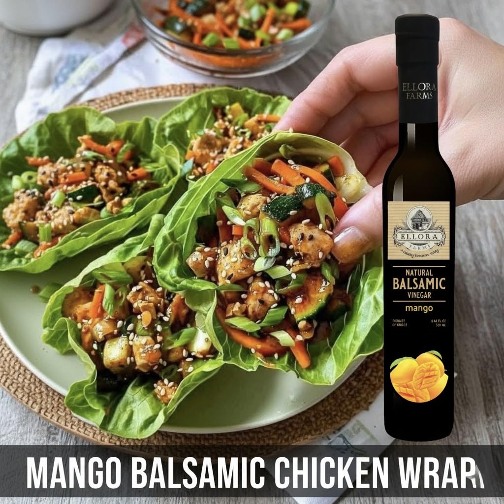 Ellora Farms, Mango fruit Infused Greek Balsamic Vinegar, thick and creamy, no-added sugars, no-preservatives, 8.45 oz. bottle, Pack of 1