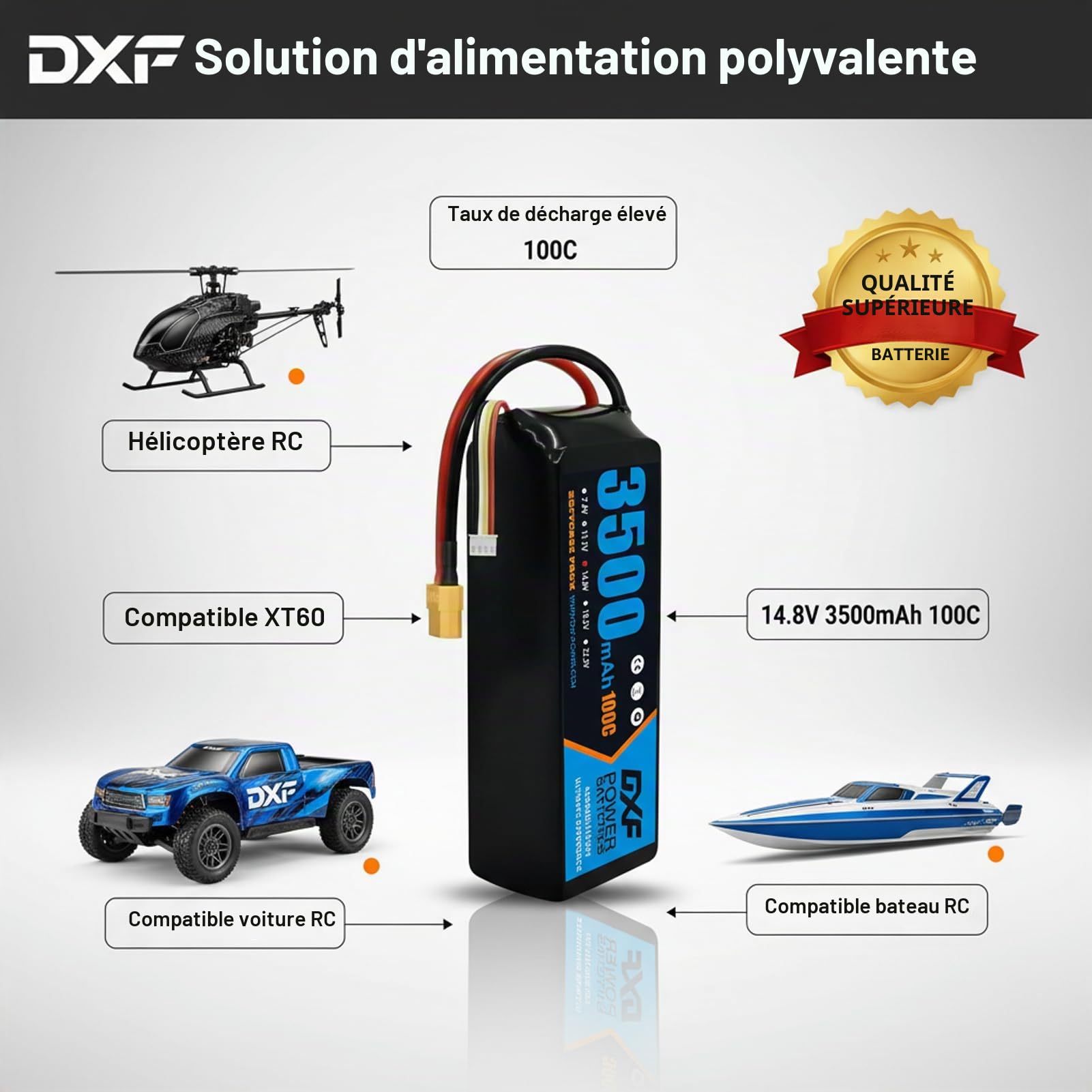 DXF Batterie LiPo 6S 22.2V 3500mAh 100C XT60 - Lot de 2 Packs Haute Décharge pour Hélicoptère RC Voiture 1/8 1/10 Drone FPV Avion Bateau Modélisme - Softcase Rechargeable