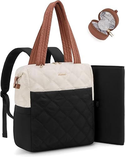 Miniatura 8 de LOVEVOOK Mochila para pañales, bolsa de pañales para mamá y papá con cambiador, bolsillos aislados, mochila ligera convertible para mamá con funda