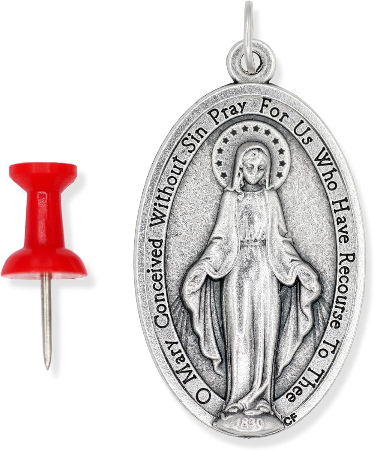 Extra Large Oval Traditional Marian Medal Pendant – 1.75" Silver Oxidized Catholic Necklace Medal, Medal for Jewelry Catholic, Made in Italy