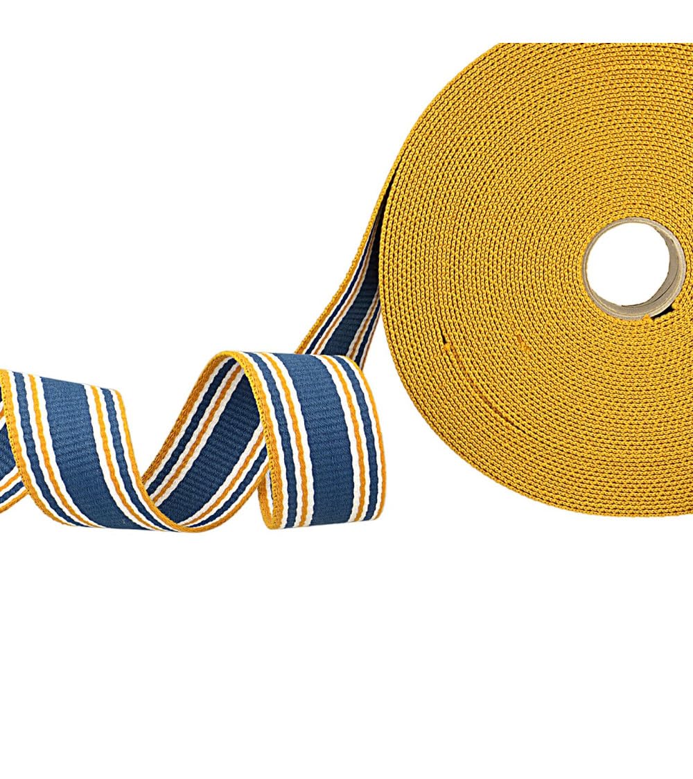 Spule 20 m Gurtband, gestreift, dreifarbig, Blau / Orange / Weiß, 38 mm