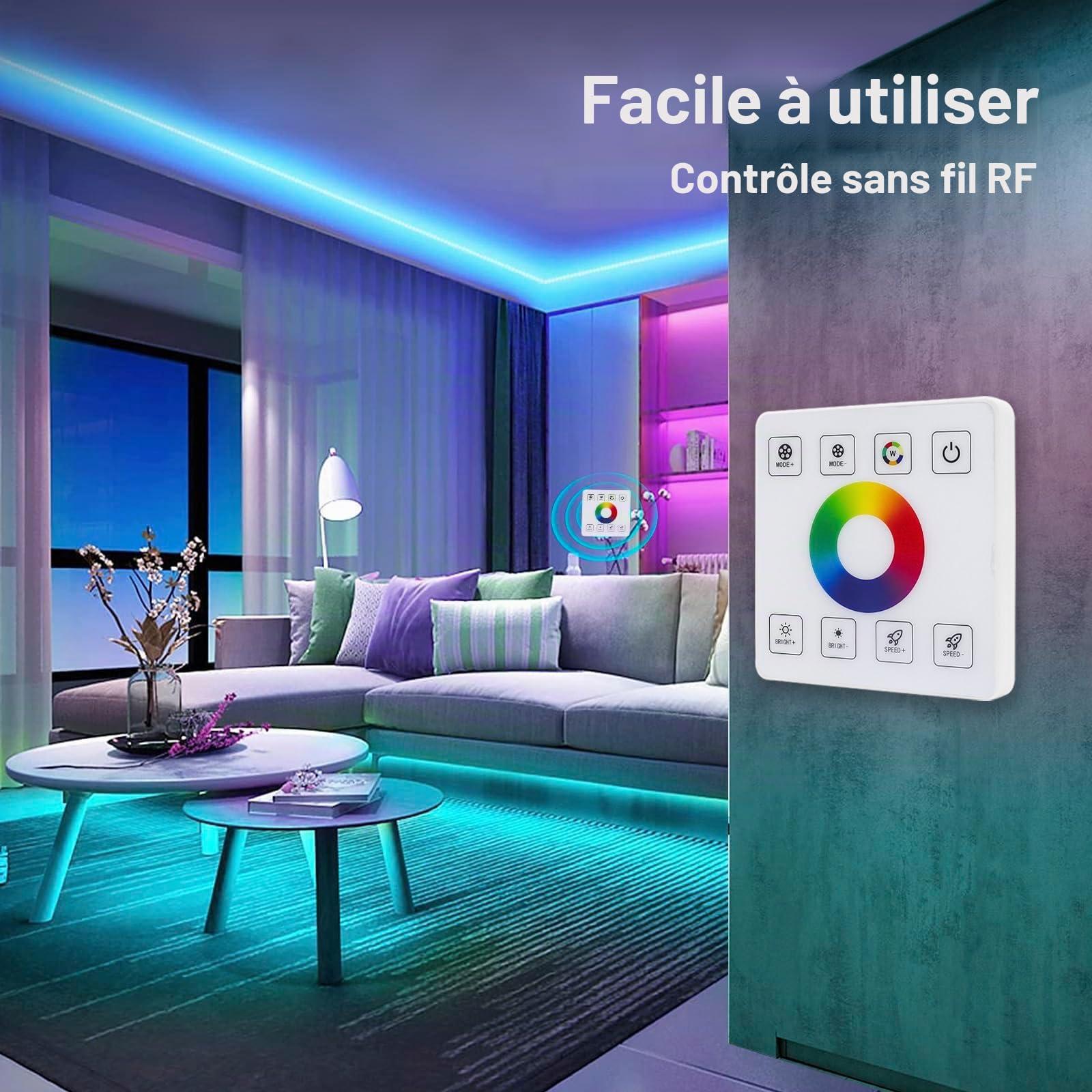 Ruban LED RGB 220V 5050 120leds/m Dimmable flexible IP67 Étanche Multicolore LED Bande Avec 1500W Panneau tactile de télécommande tactile pour Chambre,Bar,Intérieur/Extérieur