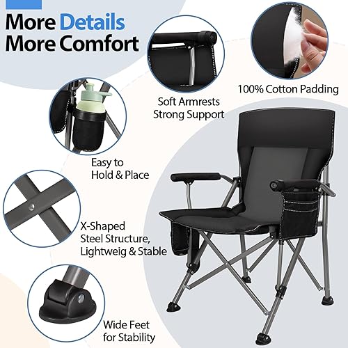 Miniatura 7 de Silla de campamento con calefacción con batería de 20,000 mAh, con bucle de duración de 500 minutos, sillas de campamento totalmente acolchadas con