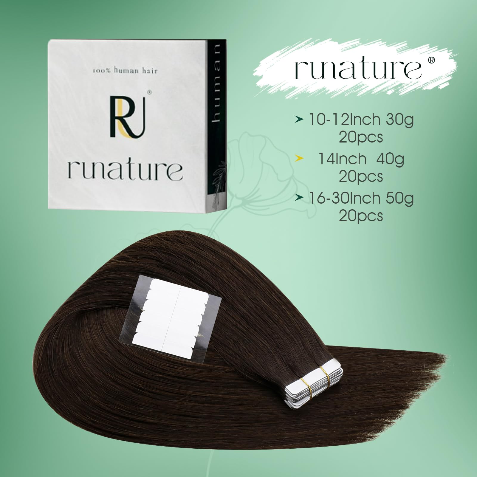 RUNATURE Tape in Hair Extensions Human Hair Dark Brown Tape Hair Extensions Real Human Hair 28 Inch Invisible Tapes Remy Straight Darkest Brown Hair 20pcs 50g #2 - Image 3