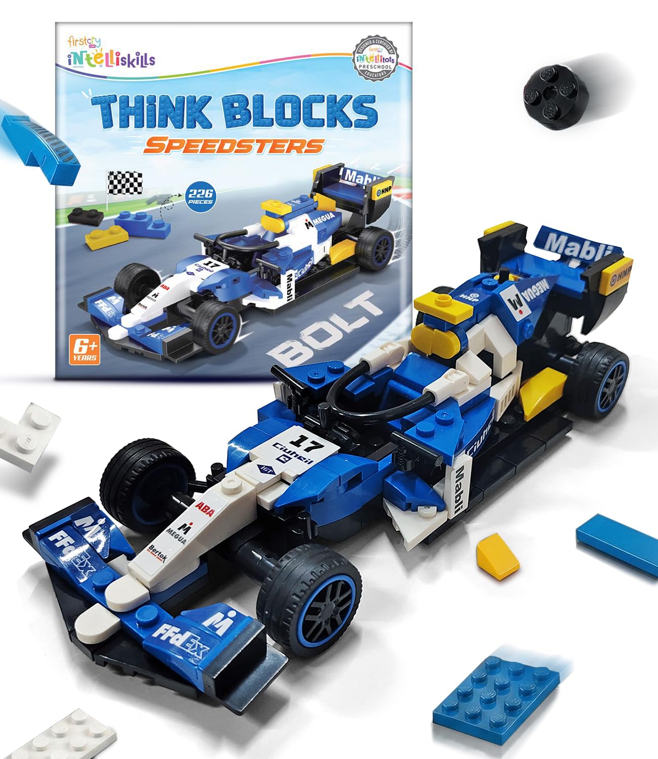 Intelliskills Think Blocks: Speedsters-Bolt 226 Pieces Set, Premium Race Car Model Building Kit for Kids, STEM Construction Set for Toddlers, Assemble&Play Game, Learning&Activity Gifting Toy (Bolt)-image-1