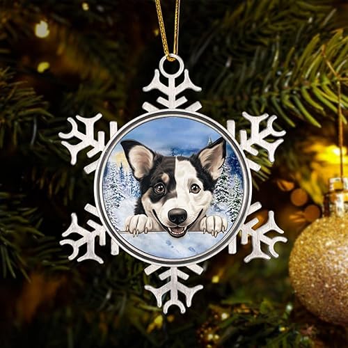 Miniatura 8 de CowkissSign Russian Toy Christmas Snowflake Ornament Russian Toy Cute Funny Peeking Dog Puppy Xmas Keepsake Gifts Metal Snowflake Xmas Tree