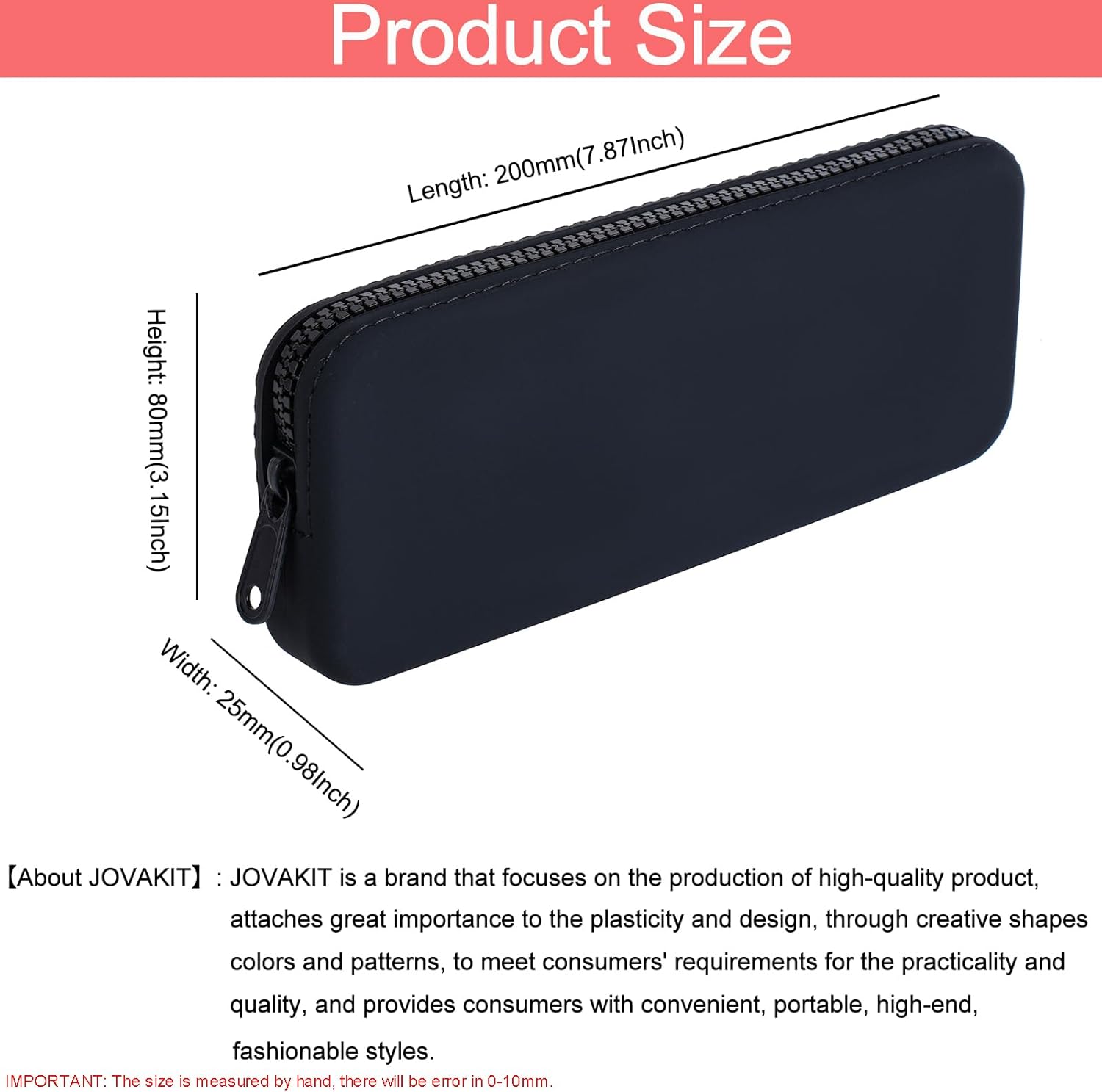 JOVAKIT Rectangle Portable Silicone Cosmetic Bag for Women, Travel Waterproof Makeup Bag Gifts for Women Girls, Zipper Closure Makeup Brush Toiletry Case Travel Storage Organizer Pouch (Black) - Image 5