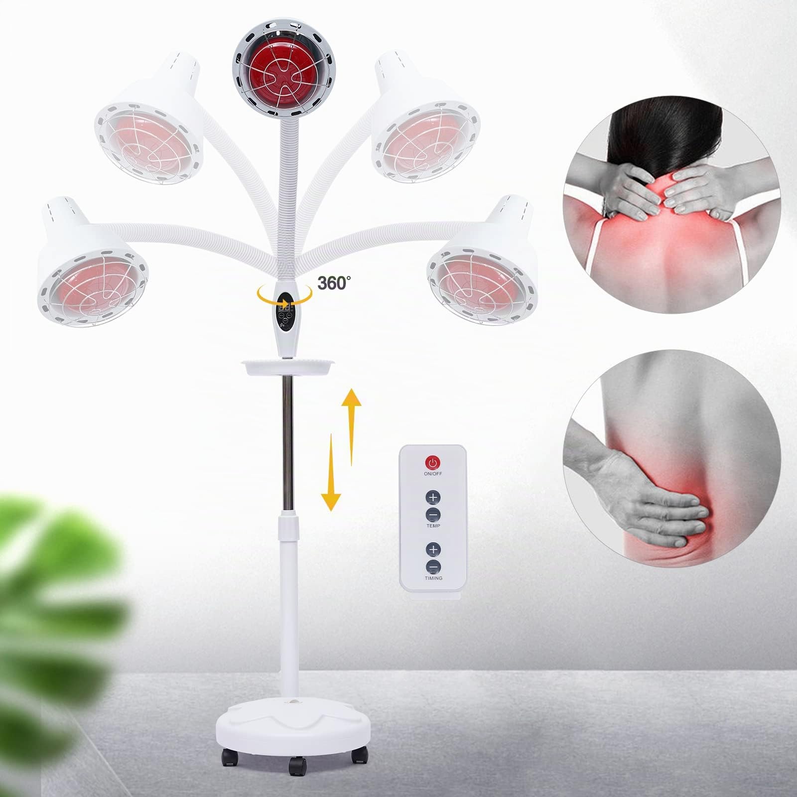 Lampe infrarouge à lumière rouge - Avec support - Pour traitement de cicatrisation des plaies - Rotation à 360° - 275 W - A++ à E