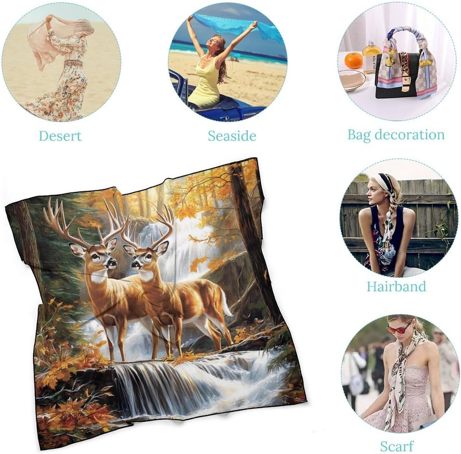 Deer Wild Animal Forests Bandana Fashion Head Scarf Square Silk Scarf Print Neck Hair Scarfs for Women Men Gifts