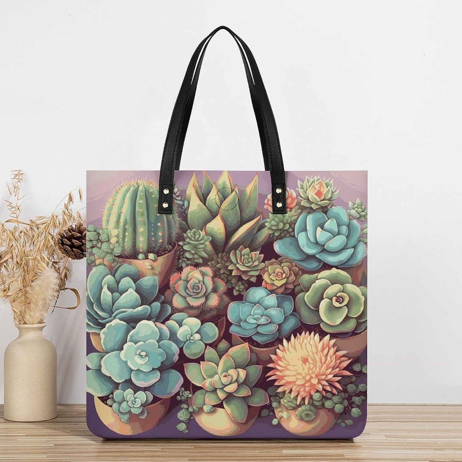 Cute Succulents Handbags Large Capacity, Tote Bag Stylish Slouchy, Shoulder Bags for Work Beach Travel And Shopping Grocery.