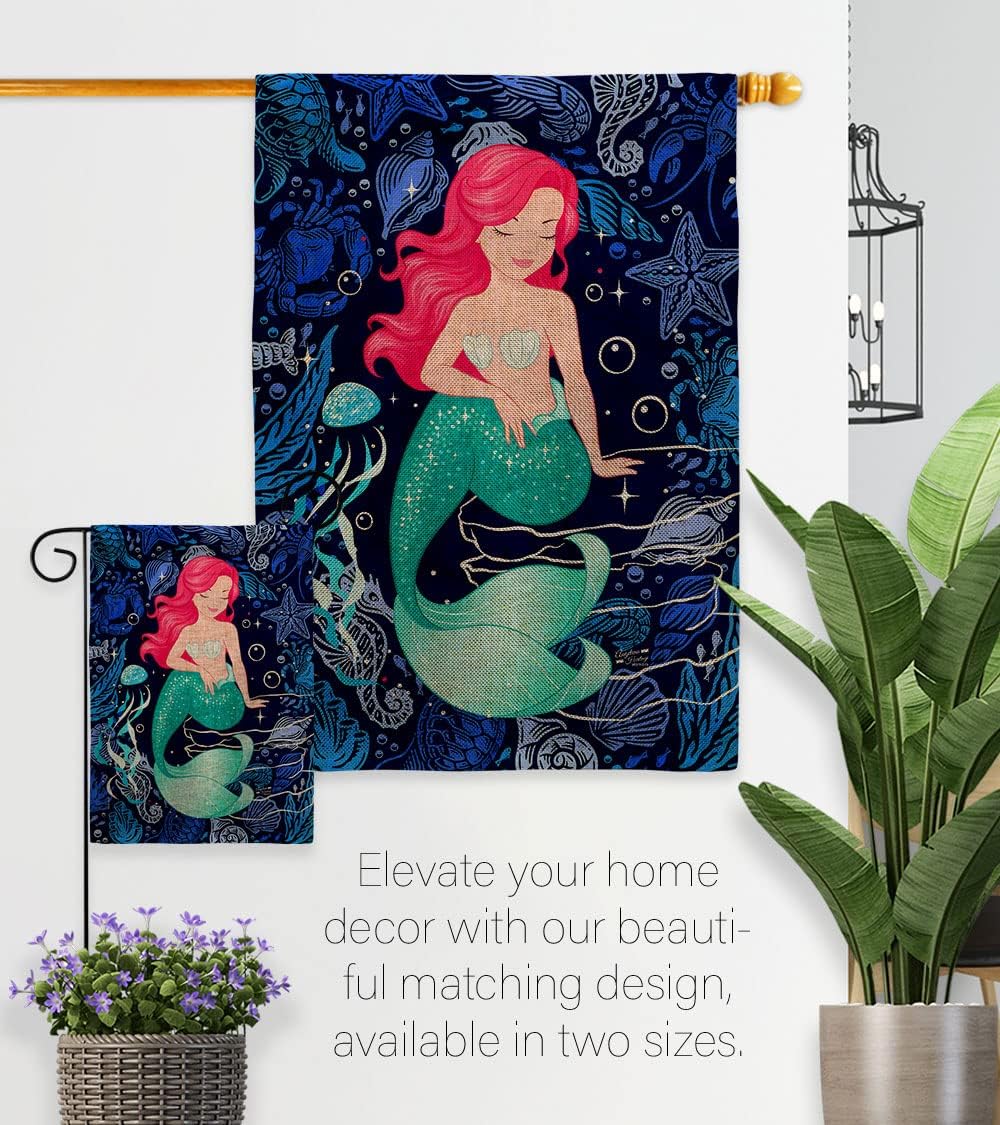 Mermaid Tapestry Home Decor Burlap House Flag Coastal Sea Creatures Nautical Wall Hanging Door Ocean Summer Marine Banner Small Garden Yard Porch Lawn Indoor Outdoor Decorations Gifts Made In USA
