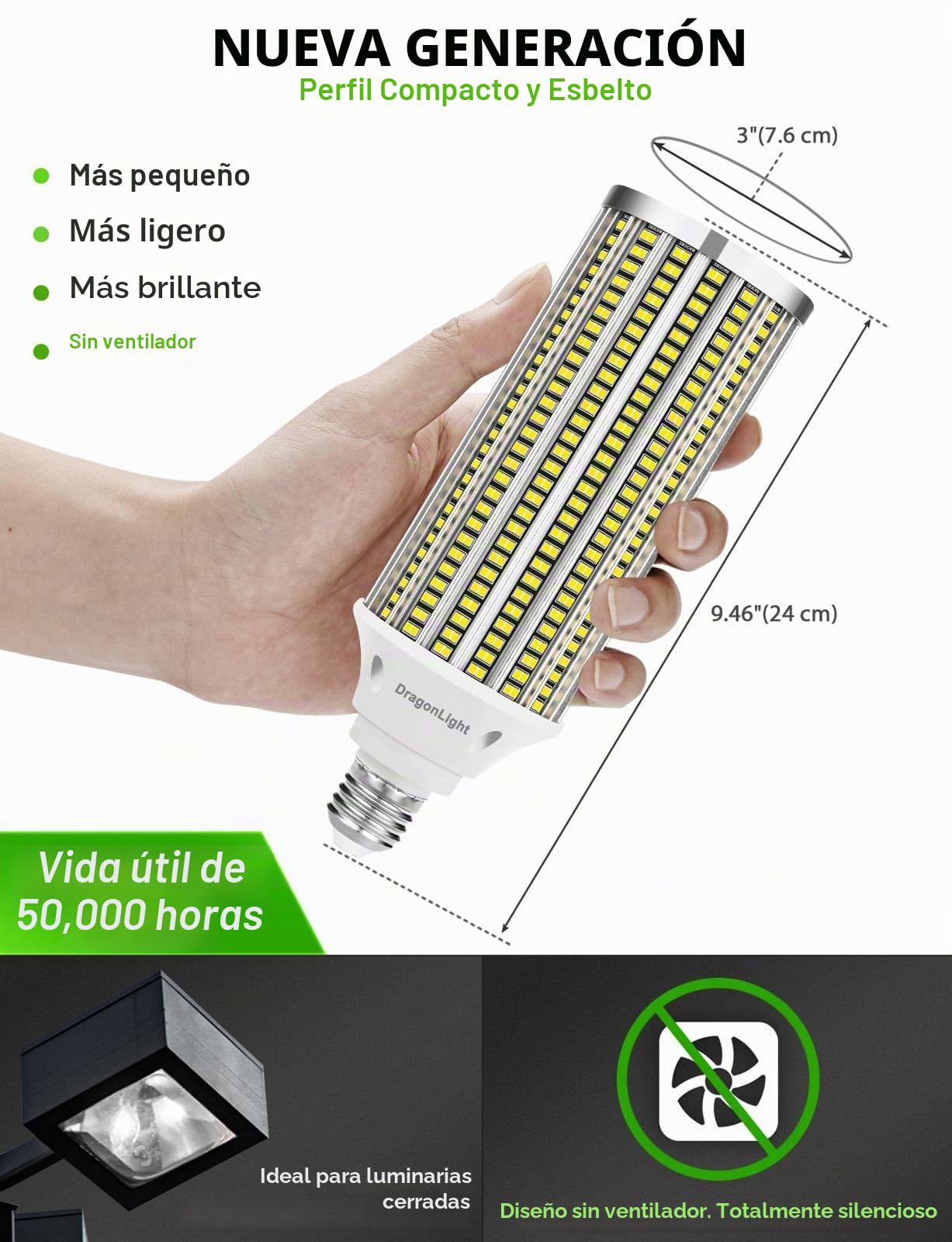 DragonLight 120W Superhelle Mais Licht LED Glühbirnen (Reemplaza 800W) - Lámpara LED Edison E27/E40-5000K Blanco frío 14,400LM para iluminación comercial - Garaje Taller Oficina Patio (Pack de 2)