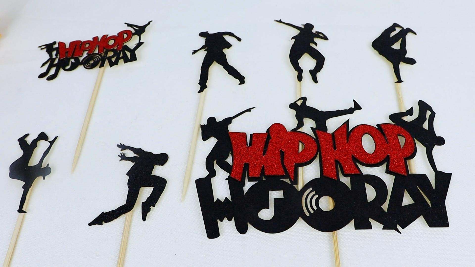 18 Decorazioni Per Torta A Tema Hip Hop E Rock | Cake Topper Glitterati Con Scritta Hip Hop Hooray | Per Feste Di Compleanno A Tema Musicale